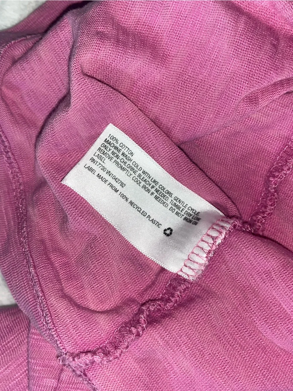 T Shirt Dress 100% Cotton Heathered Pink V Neck Heather Short Sleeve Basic Solid